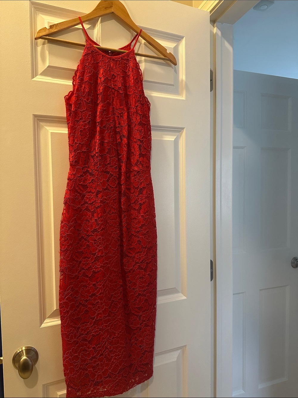 Yumi Kim Red Lace Midi Dress with Floral Overlay